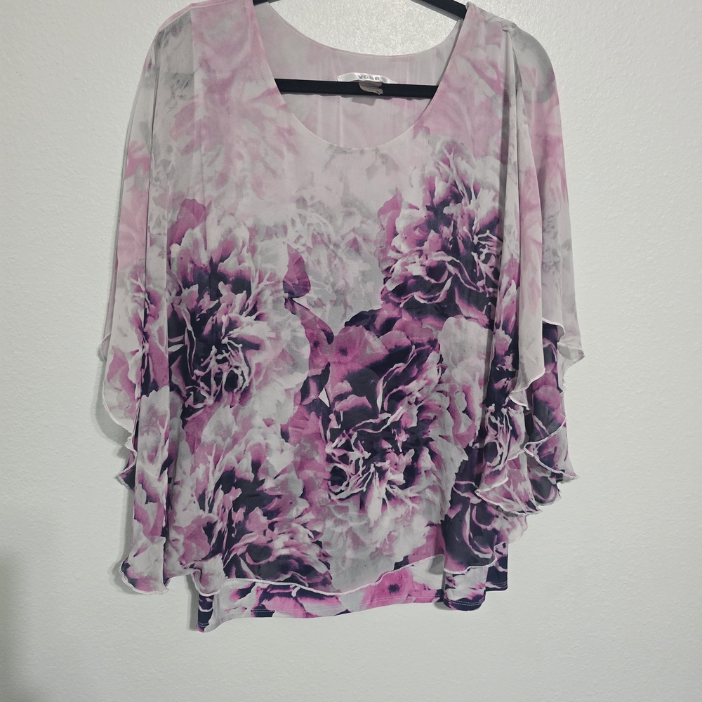 Chic Floral Women's Blouse in Pink and Gray